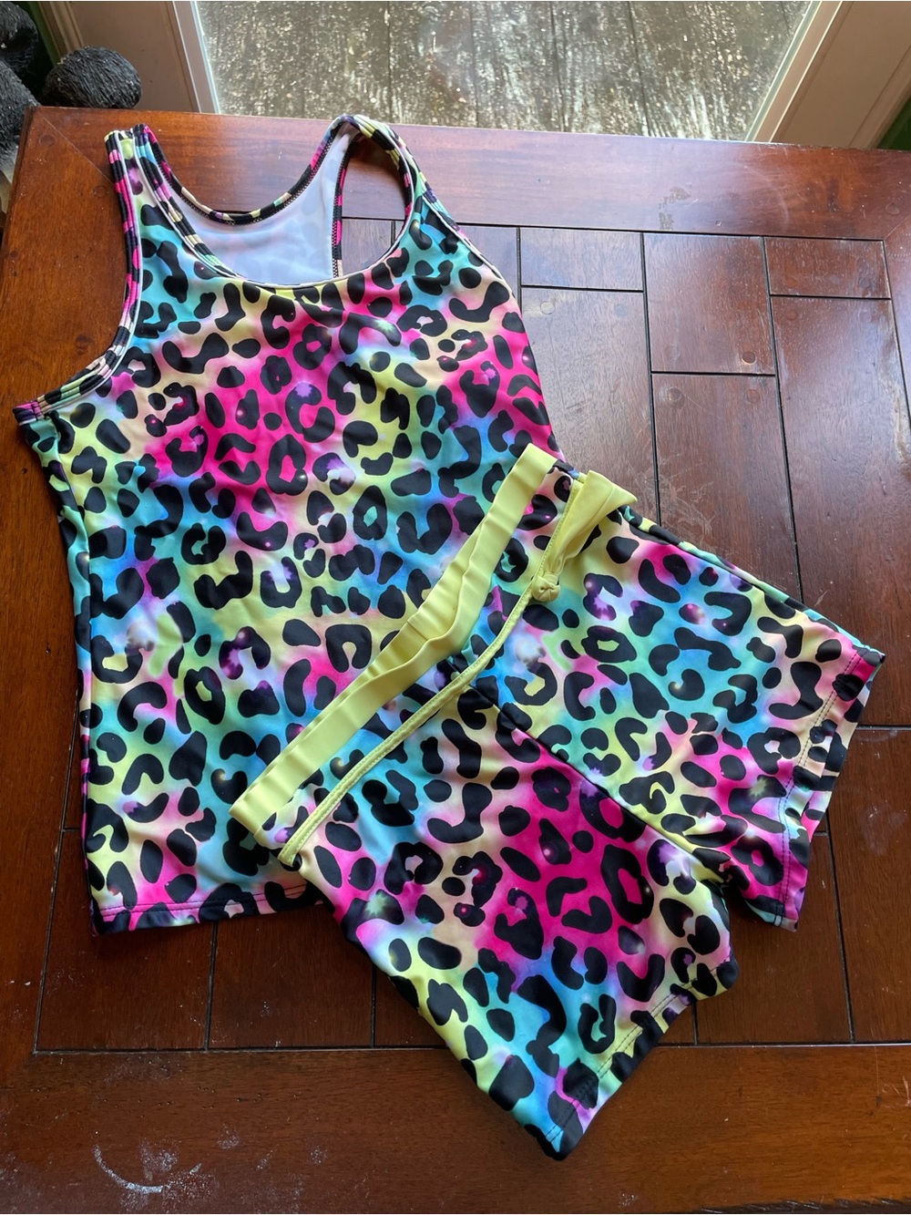 Neon Leopard Tank & Shorts Swim Set - Multicolor